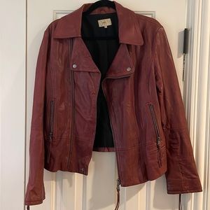 JUNE L red leather biker jacket